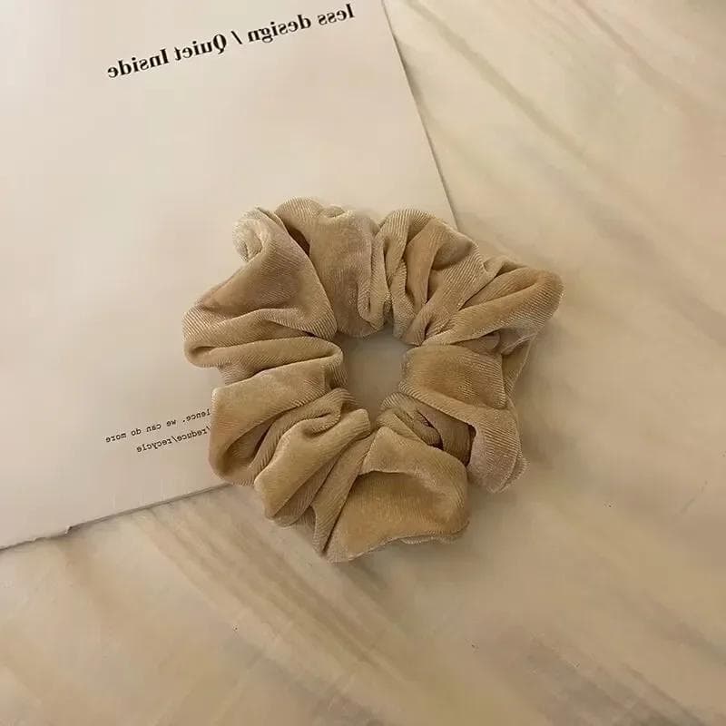 Winter Plush Soft Soild Color Scrunchie for Women Vintage Elasticity Rubber Bands Ties Ponytail Hair Bands Headwear apricot
