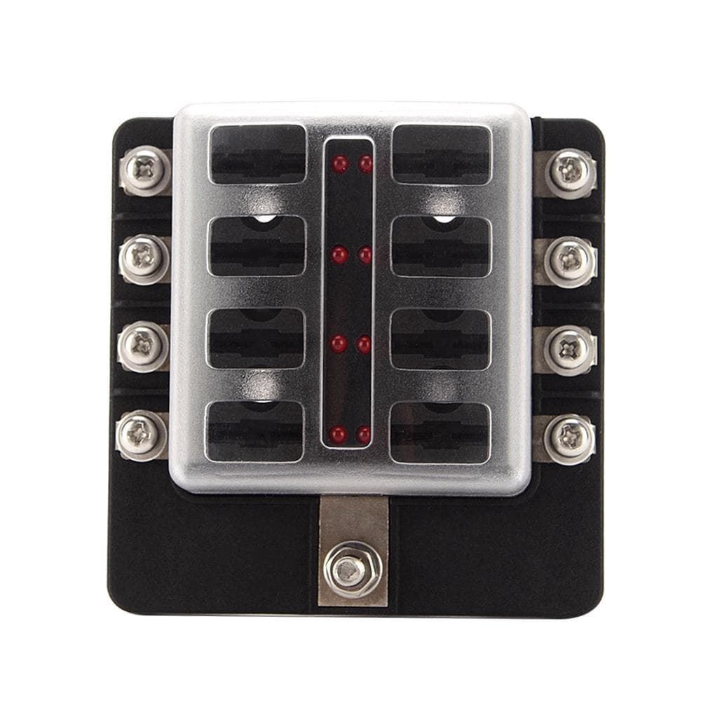 8 Way Blade Fuse Box Holder Fuse Blocks with LED Indicator 10Pcs Fuses 10Pcs Connector Terminals for