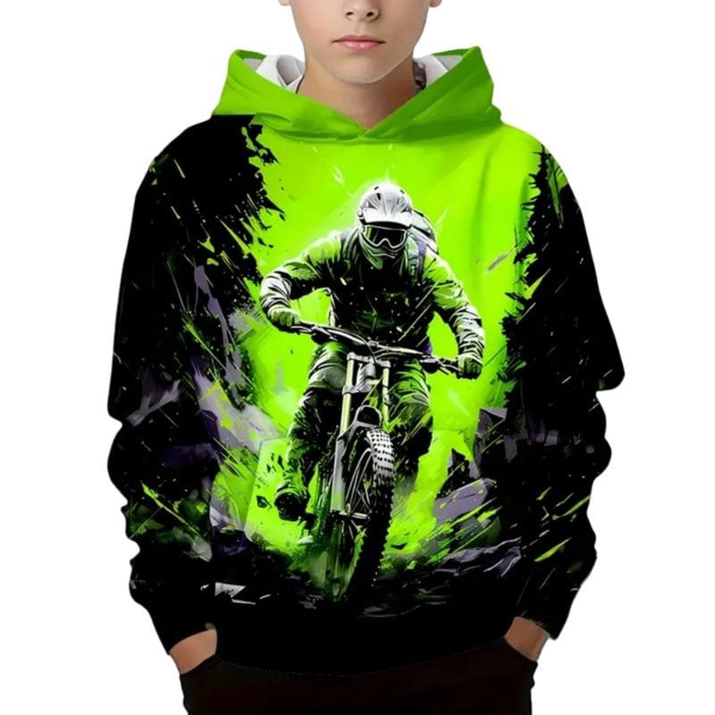 Child Sweatshirt Boys' Fashion Motocross Racing 3D Printed Casual Hoodie Long Sleeve Polyester Sport Tops Pullover Kids Clothes 110CM