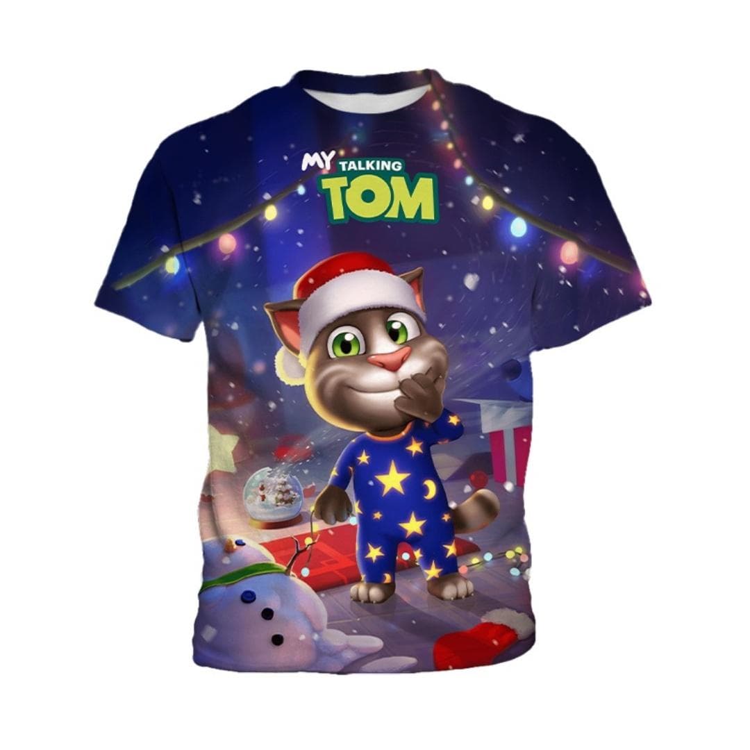 My Talking Tom Children's 3D Printed Short sleeved T-shirt, Boys' Fashion Clothing, Daily Casual Comfortable Top 120