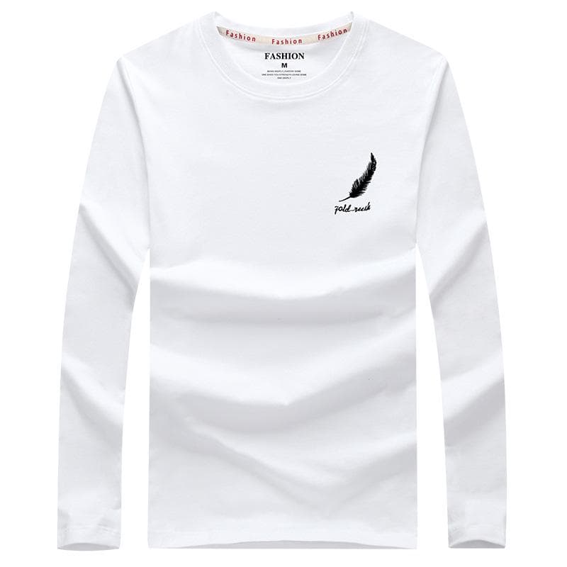 S-6XL Long Sleeved T-shirt Pure Cotton Warm Round Neck Tee Shirt Plus Size Casual Pullover Shirts S white