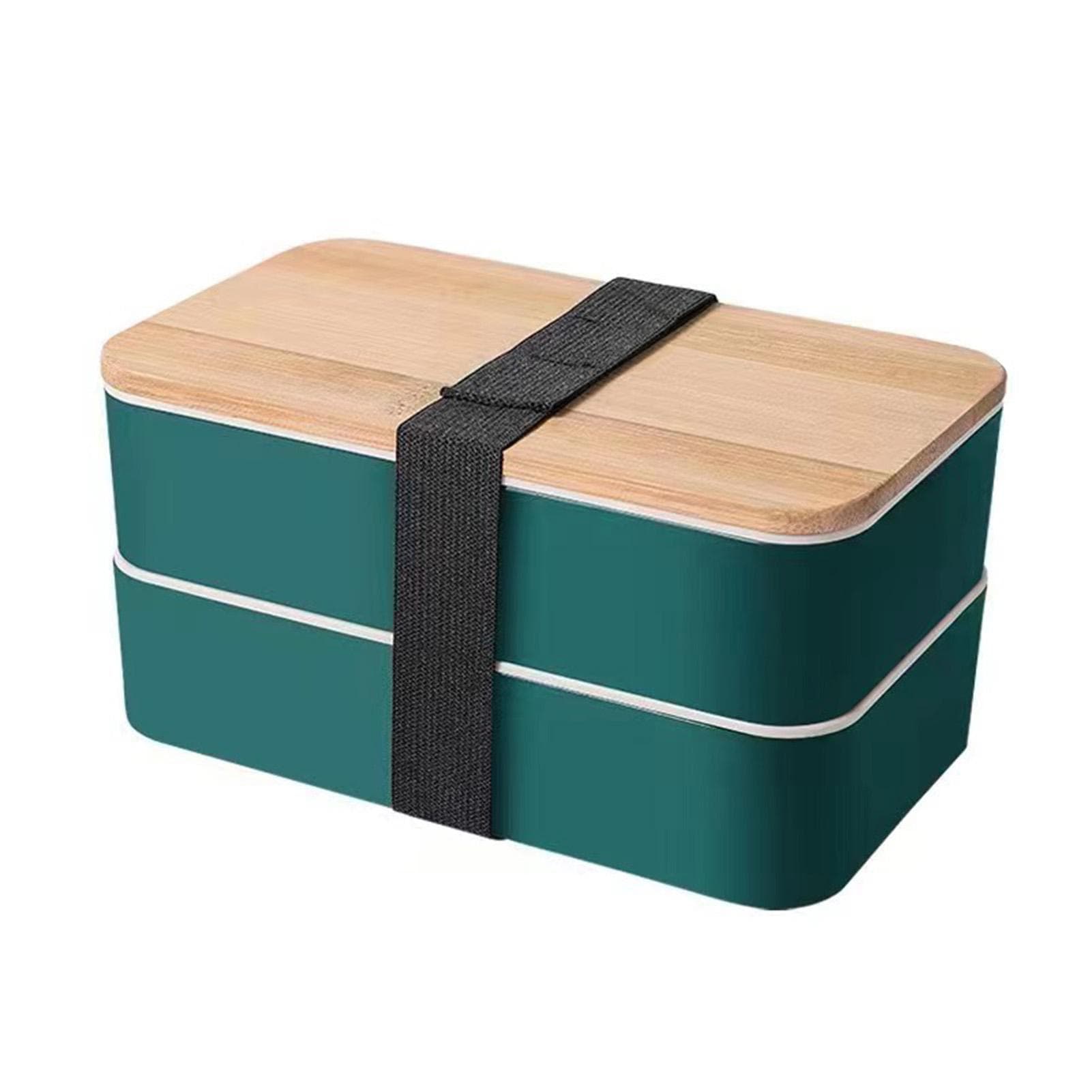 Double Layer Bento Box Multipurpose Wooden Lid Compartment Bento Lunch Box for Work School Home green