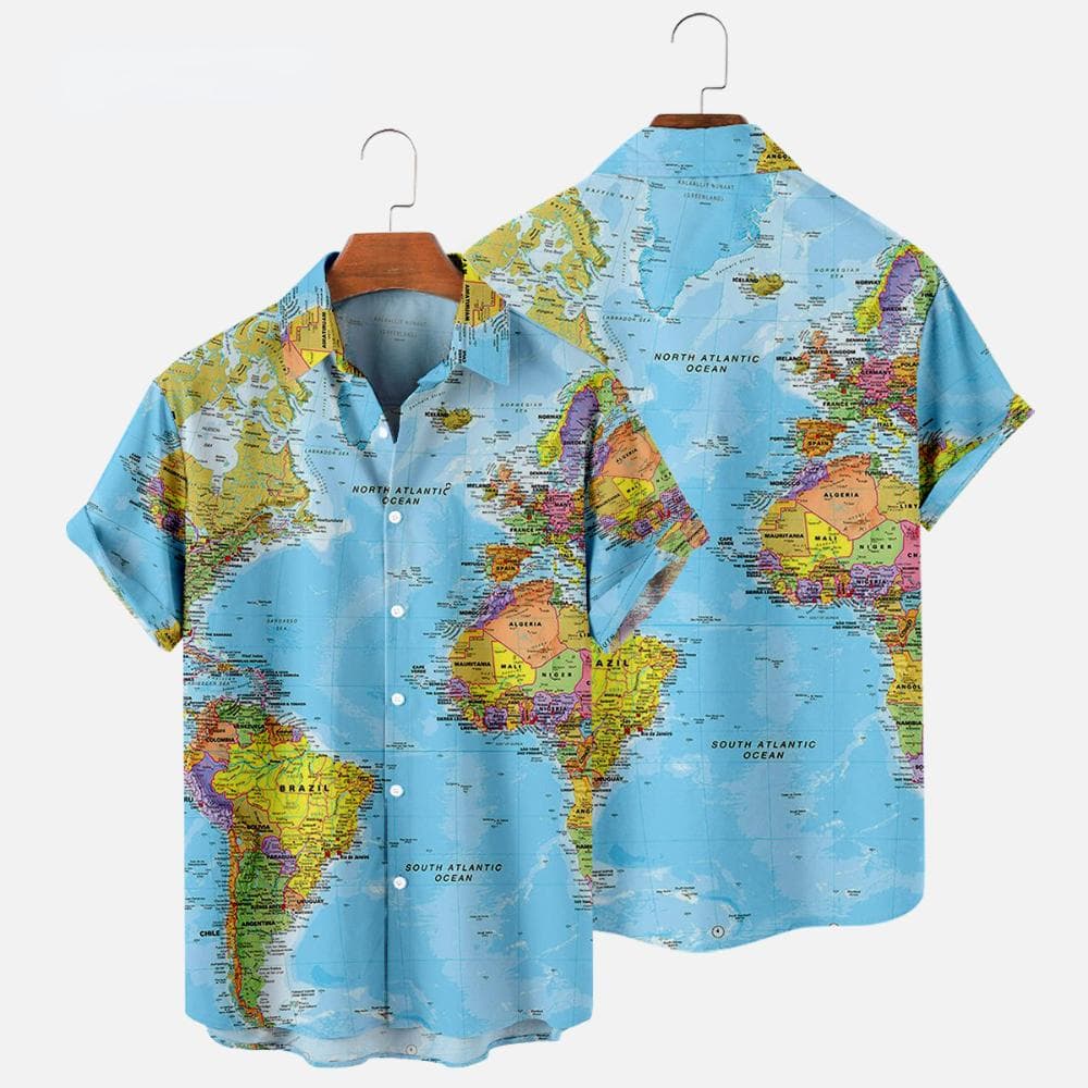 Hawaiian Shirts Map 3d Print Shirt Men's Women's Shirts Men's Casual Vocation Lapel Shirt Summer Beach Camisa Trip Blouse Casual 4XL