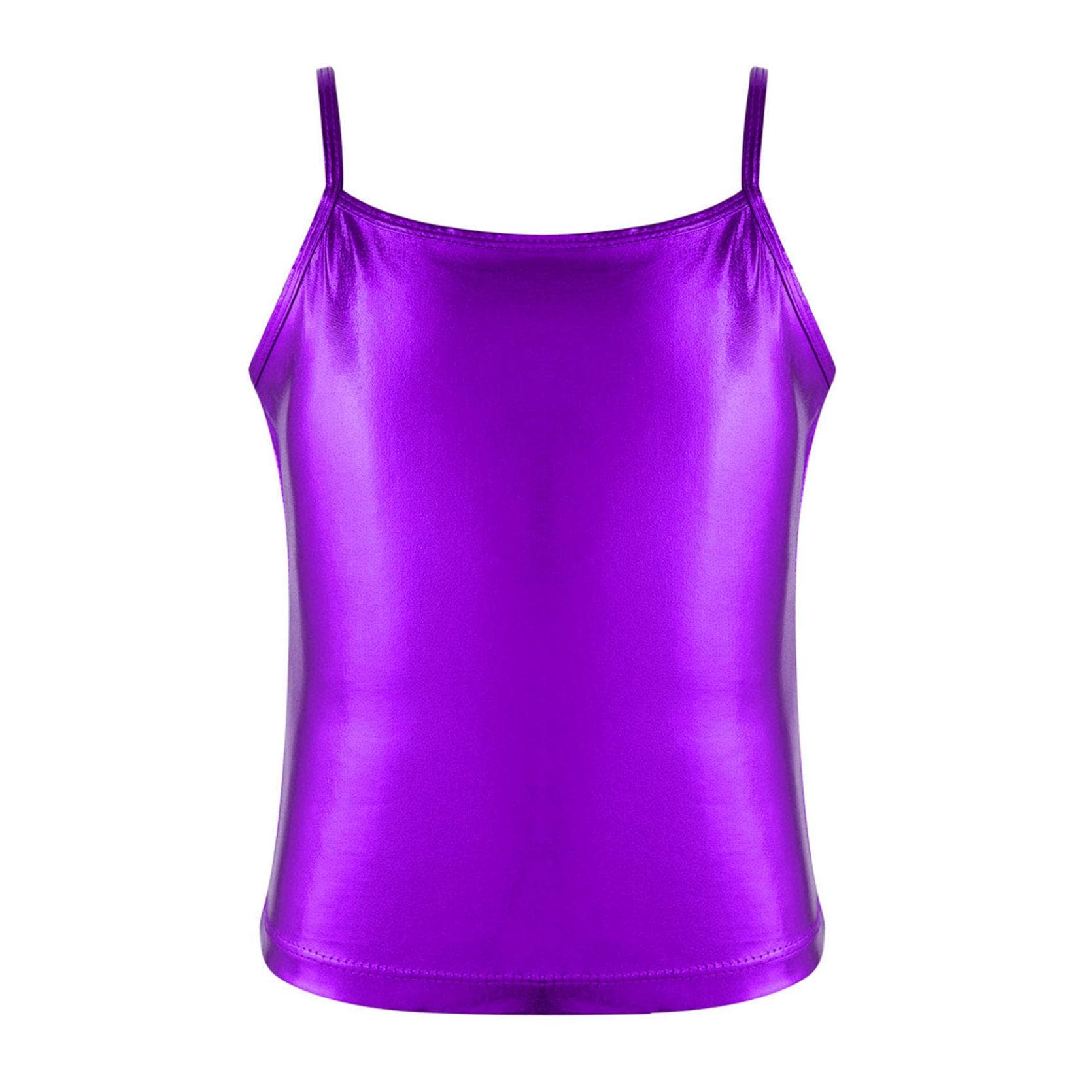 Kids Girls Tank Vest Gymnastics Sports Sleeveless Spaghetti Shoulder Straps Top Casual Outfit 8-10 Years purple