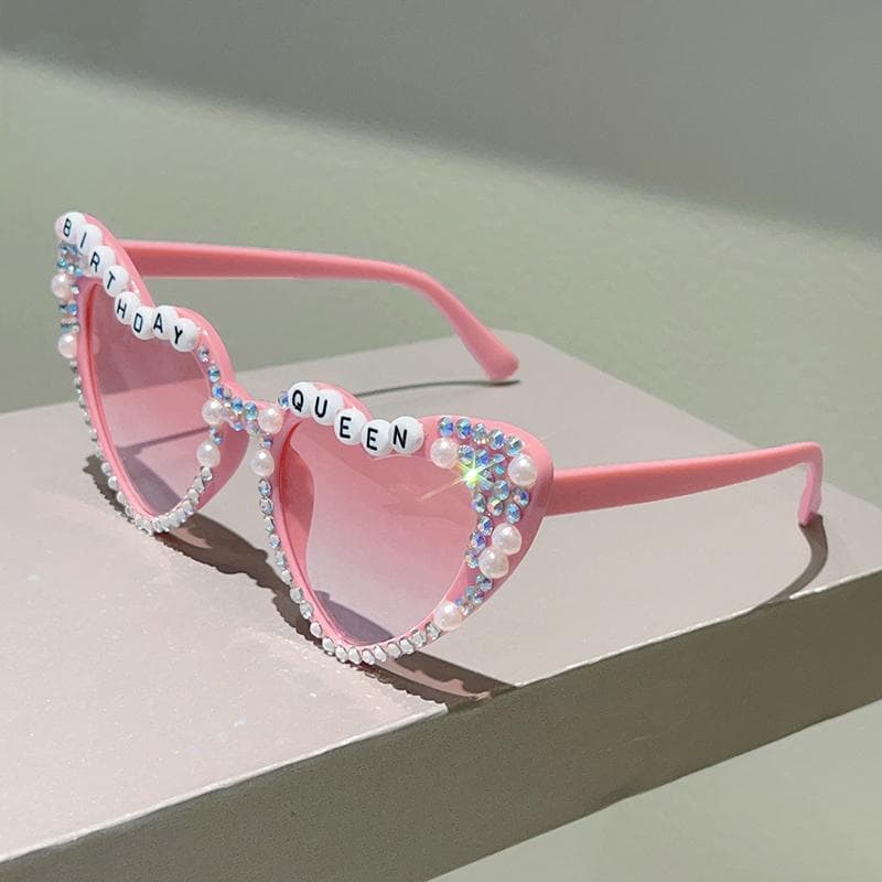 KAMMPT Heart Sunglasses Women Rhinestone Pearl Trendy Handmade Sun Glasses Stylish Gift as picture shows