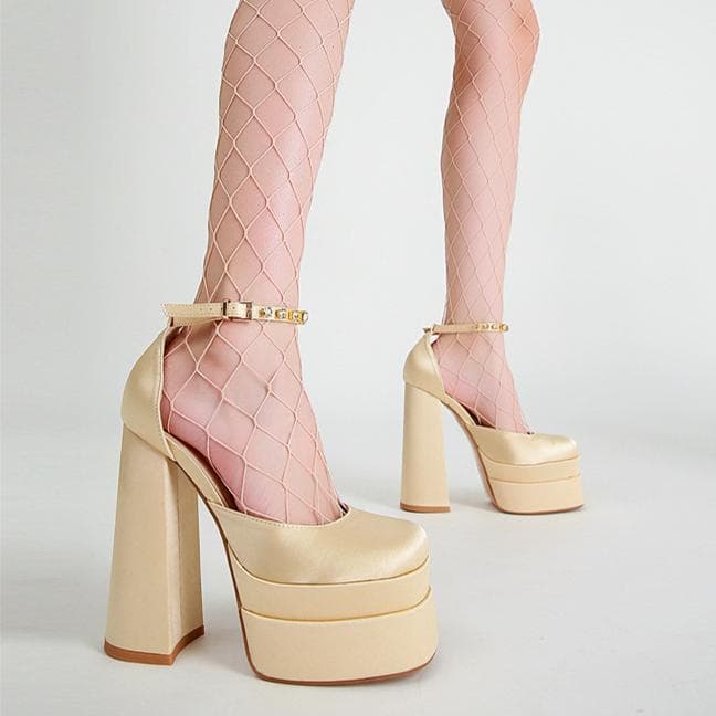 Women Pumps Retro Mary Janes Chunky Heels Sandals Spring Platform Dress Party Wedding Basic Shoes Woman Big Size 38 beige