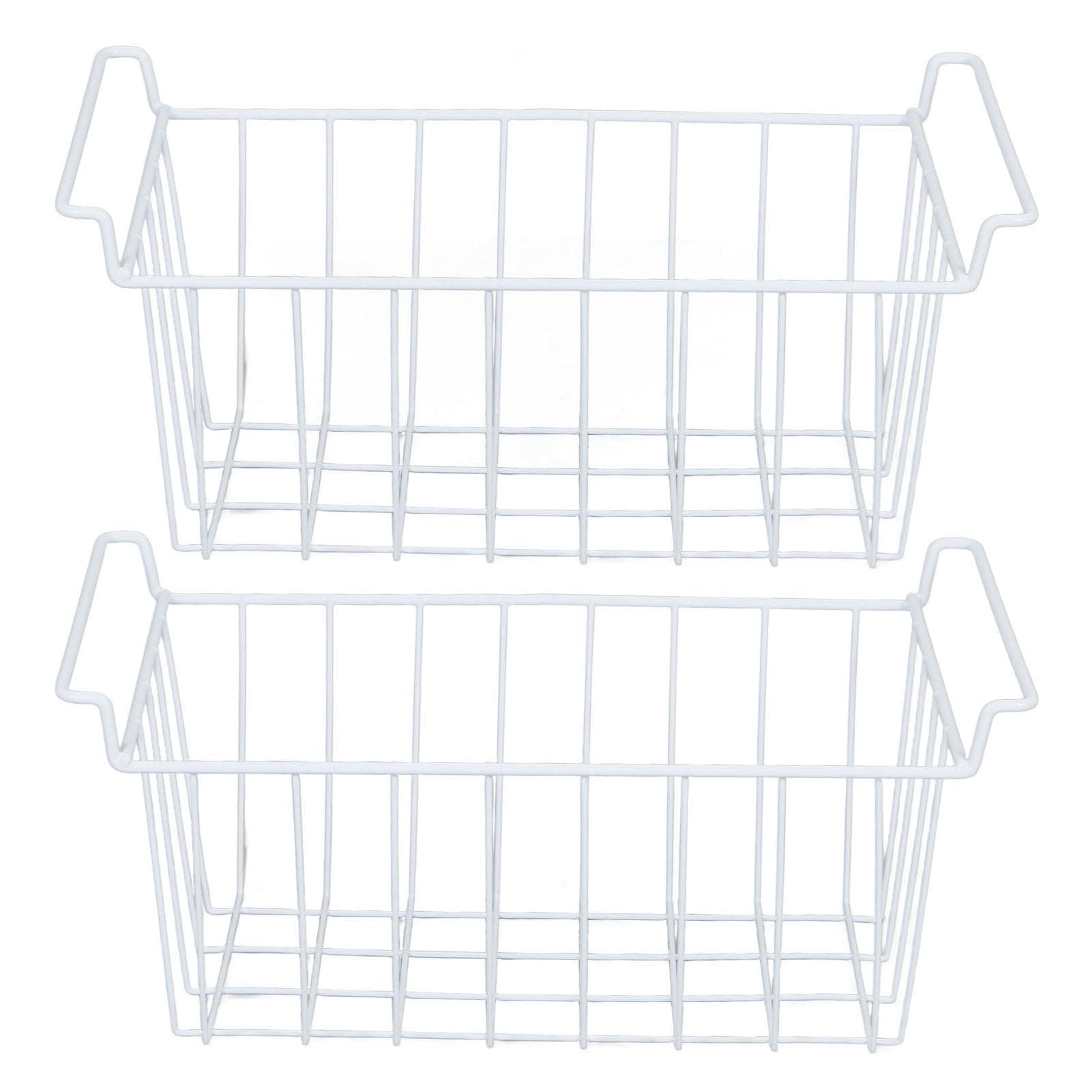 Freezer Basket Steel Wire PE Coating Space Saving Multifunctional Freezer Organizer Bin for white