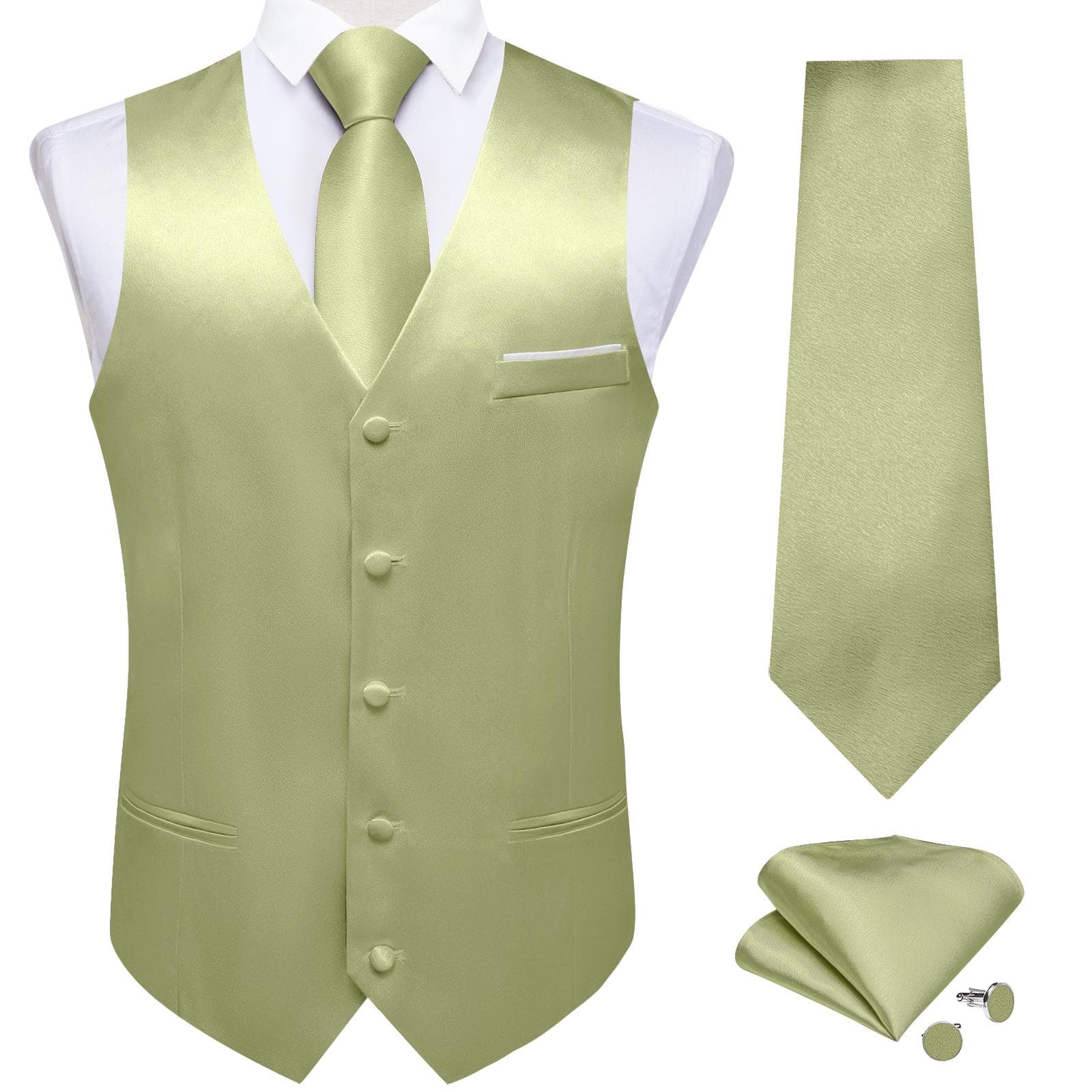 Dibangu Mens Yellow Paisley Vest Suit Waistcoat Hanky Cufflinks Tie Set Wedding 3XL