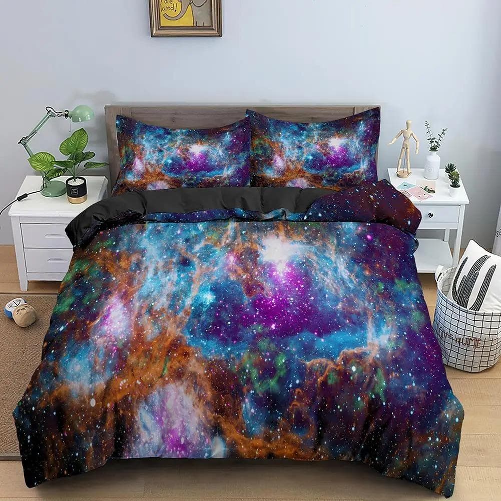 Galaxy Space Bedding Set 3D Universe Duvet Cover Psychedelic Quilt Cover With Zipper Queen Double Comforter Sets Kids Gifts EU Double 200x200cm