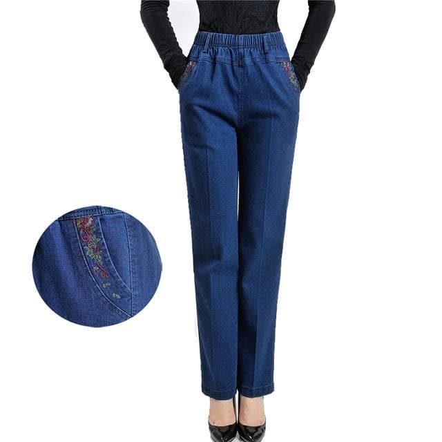 Middle-aged Women's Jeans Loose Denim Trousers Casual Female Stretch-waist Straight-leg Pants XXXXXL