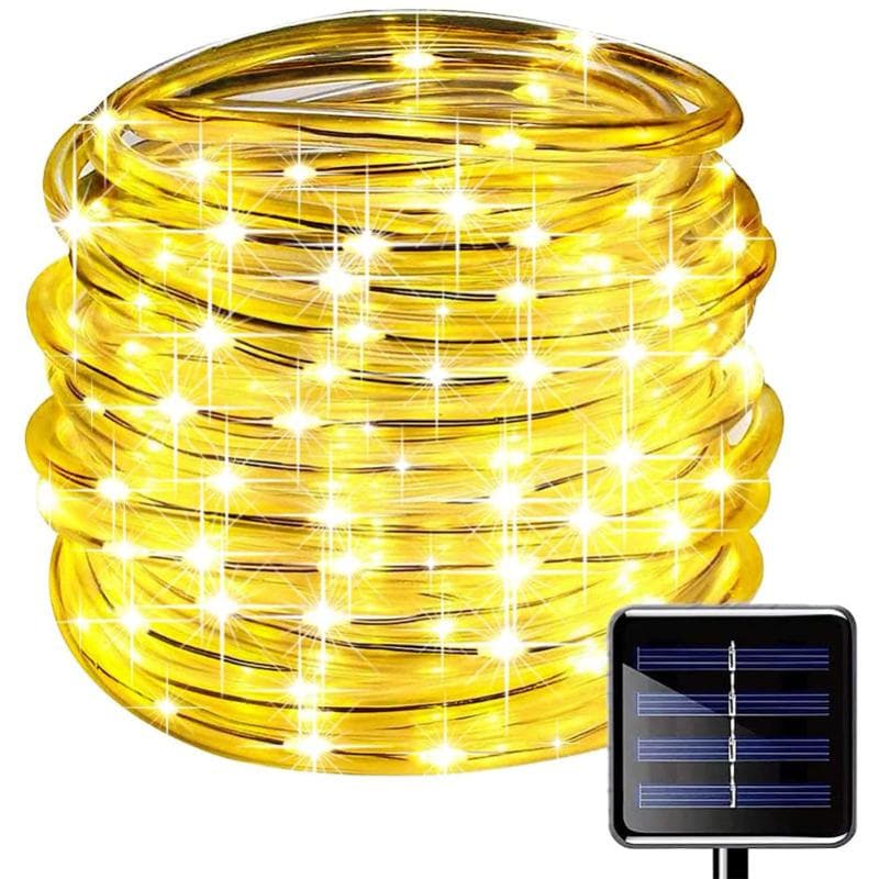 32m/22m/12m/7m solar outdoor LED light strip, outdoor balcony guardrail decoration, solar waterproof landscape light, courtyard Christmas light Rope 7M 50LED yellow