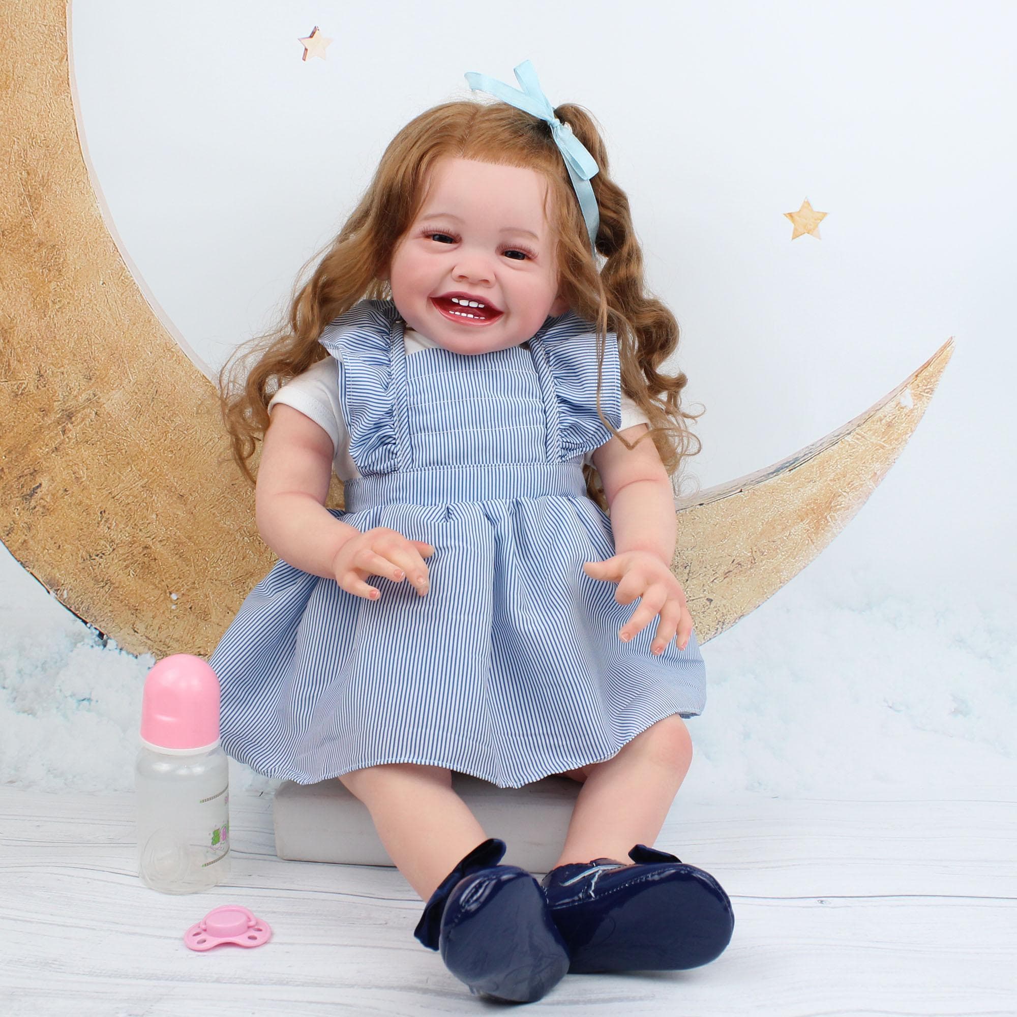 60 CM Soft Silicone Reborn Baby Girl Doll 3D Paint Skin For Girl Art Bebe With Blood Vessels Lifelike Hand Made Toddler blue eyes