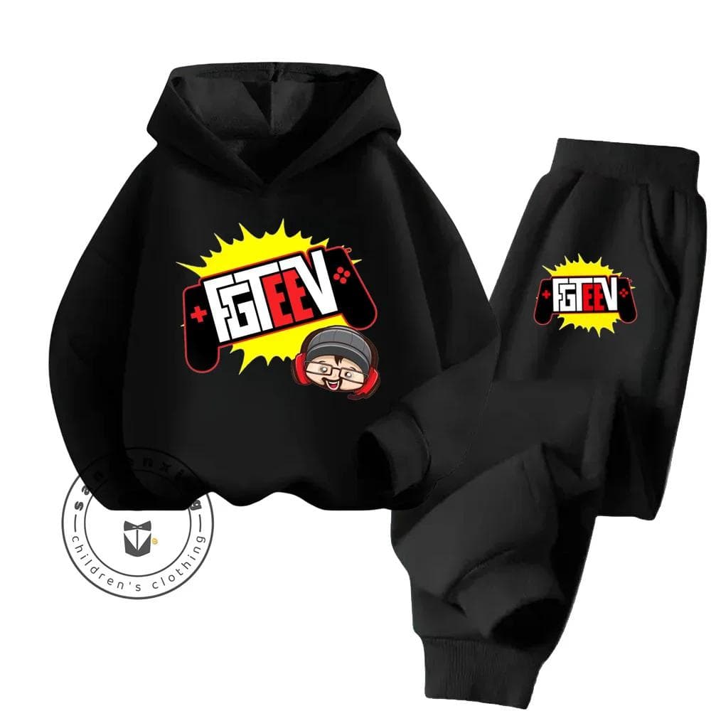 FGTeeV Cartoon Loungewear Ideal for Lazy Weekends Indoors Children's Creative Design Cartoon Printing Pure Cotton Hoodie Set 100