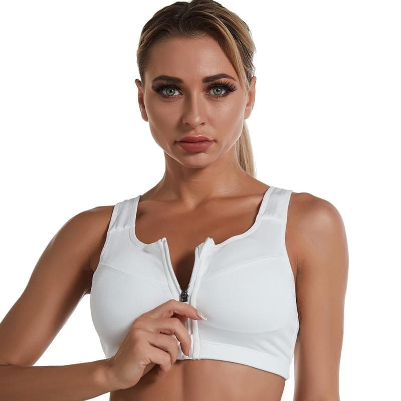 Women Zipper Sports Bra Shockproof Tank Top Yoga Underwear for Sporty Women Plus Size Bodybuilding Run Sport Bras Intimates 5XL white