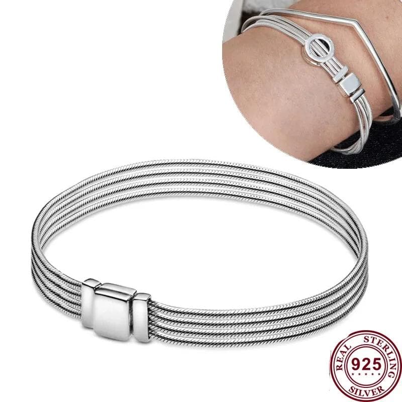 Hot Selling S925 Silver Reflexions Series Woven Mesh Original Women's Logo Multi Loop Watch Bracelet Wedding DIY Charm Jewelry 17CM