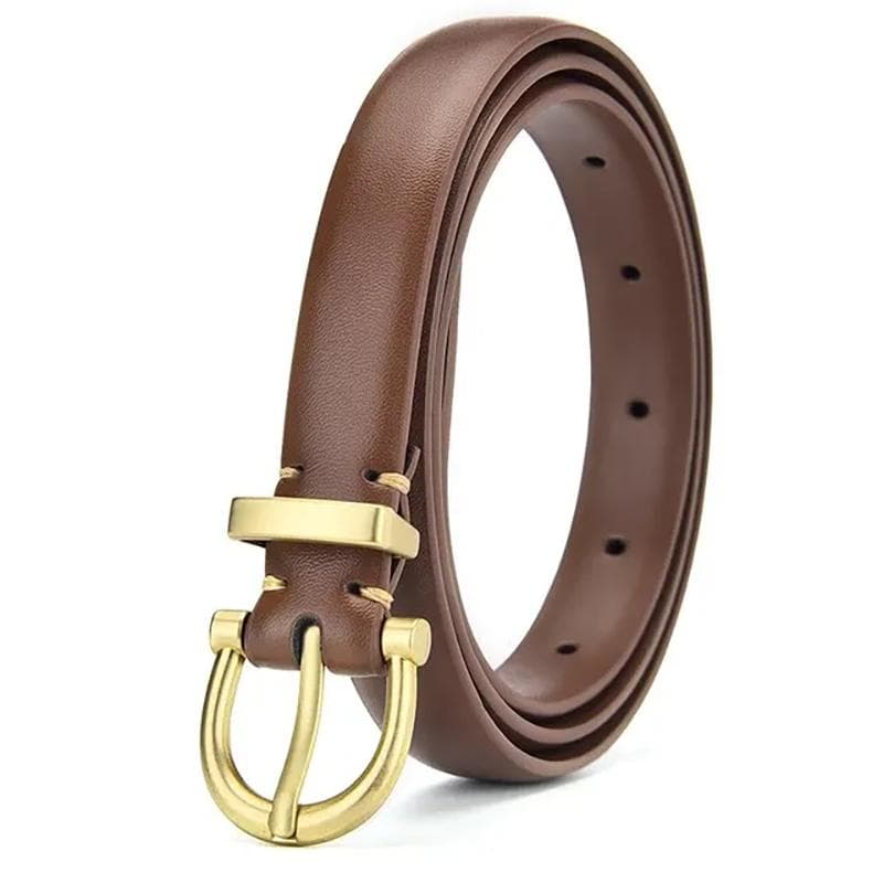 Women's Belt Trend Gold Buckle Belt Fashion Casual Versatile Thin Belt Soft PU Leather Belt Jeans Belt Gift for Mom Girlfriend brown