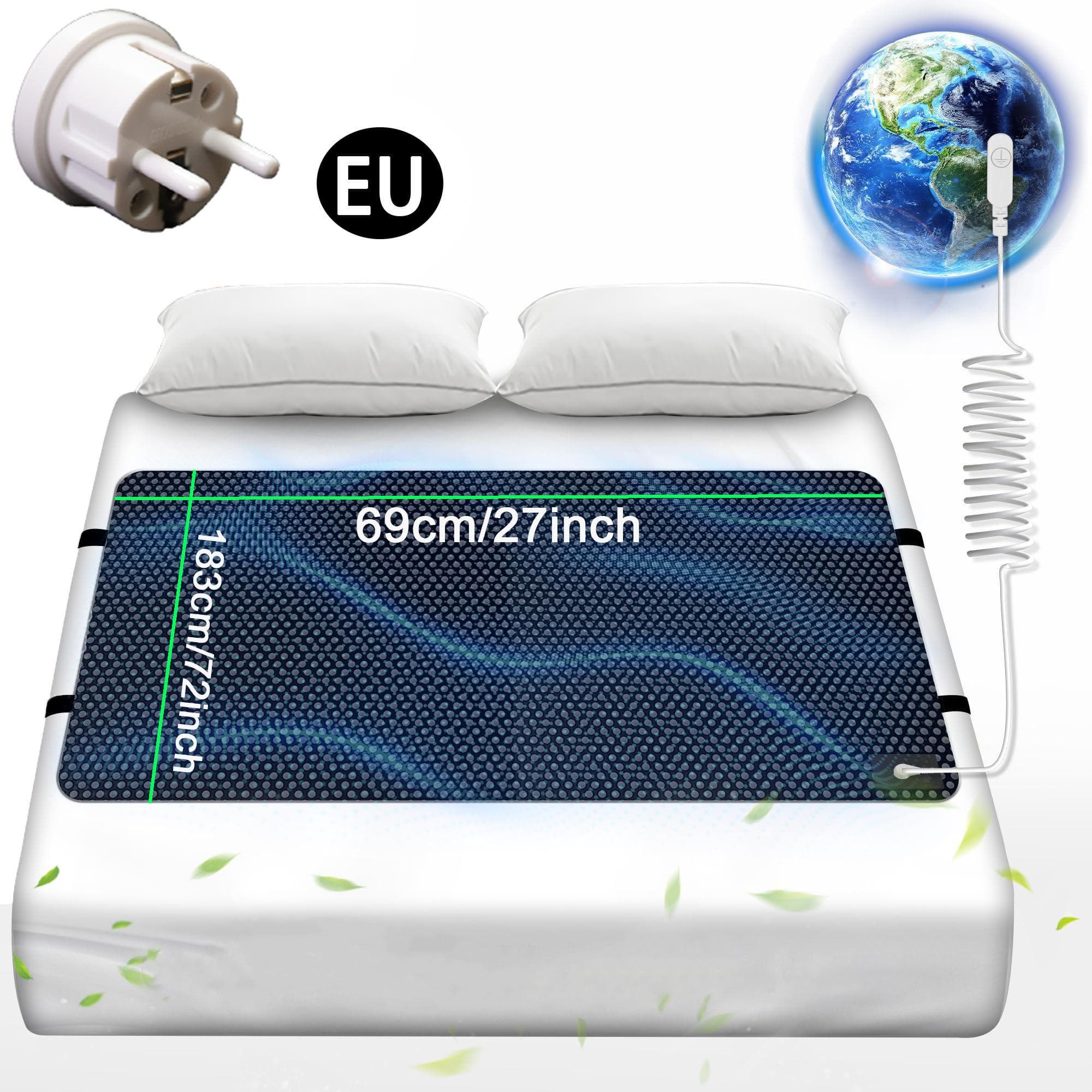 Grounding Mat for Bed, Grounding Pad for Sleep, Anti-Slip PU Leather Grounding Mattress with Grounding Cord, 27''×72‘’, California King EU Plug black