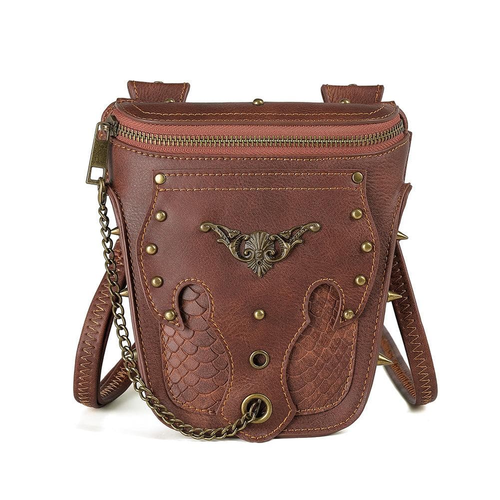 Retro Snake-patterned Single-shoulder Crossbody Bag for Women, Motorcycle Riveted Mobile Phone Chain Bag