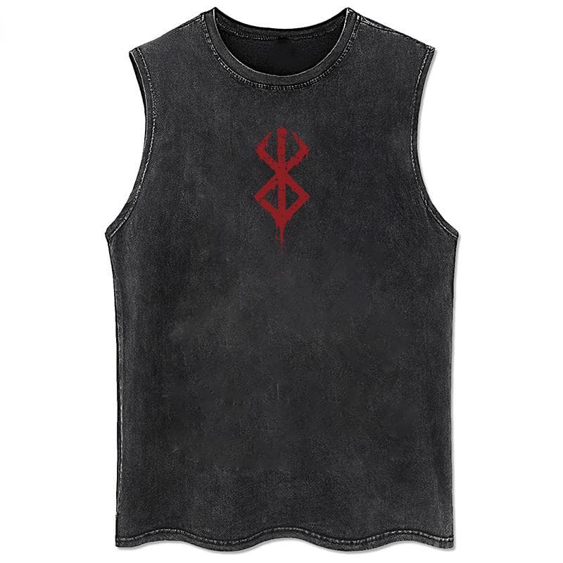 Anime Printed Washed Vest Retro Sports Fitness Casual Short-Sleeved Loose Large Size Summer M