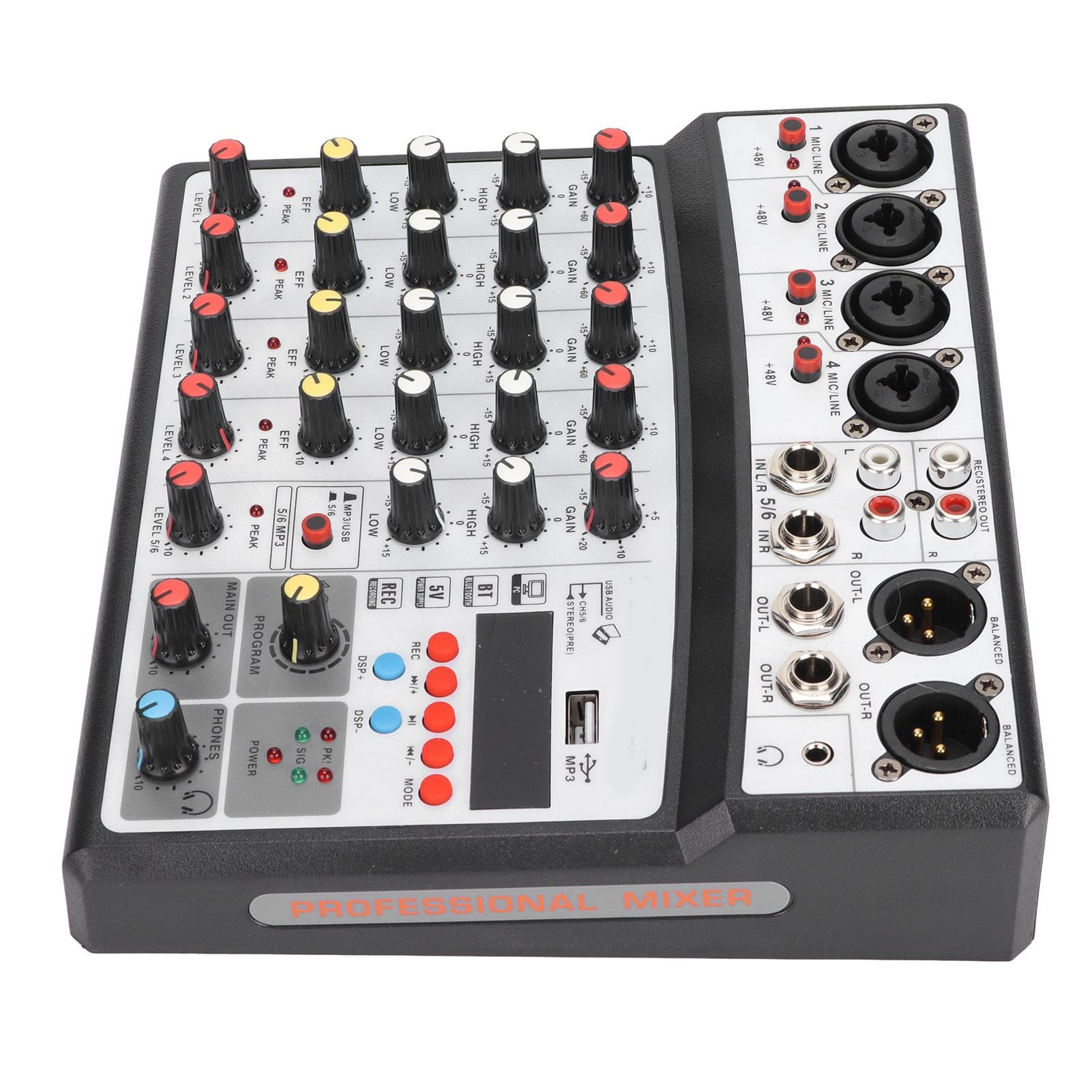 6 Channel o Mixer Professional Digital Mixing Console for Live Broadcast Karaoke and Stereo EU Plug