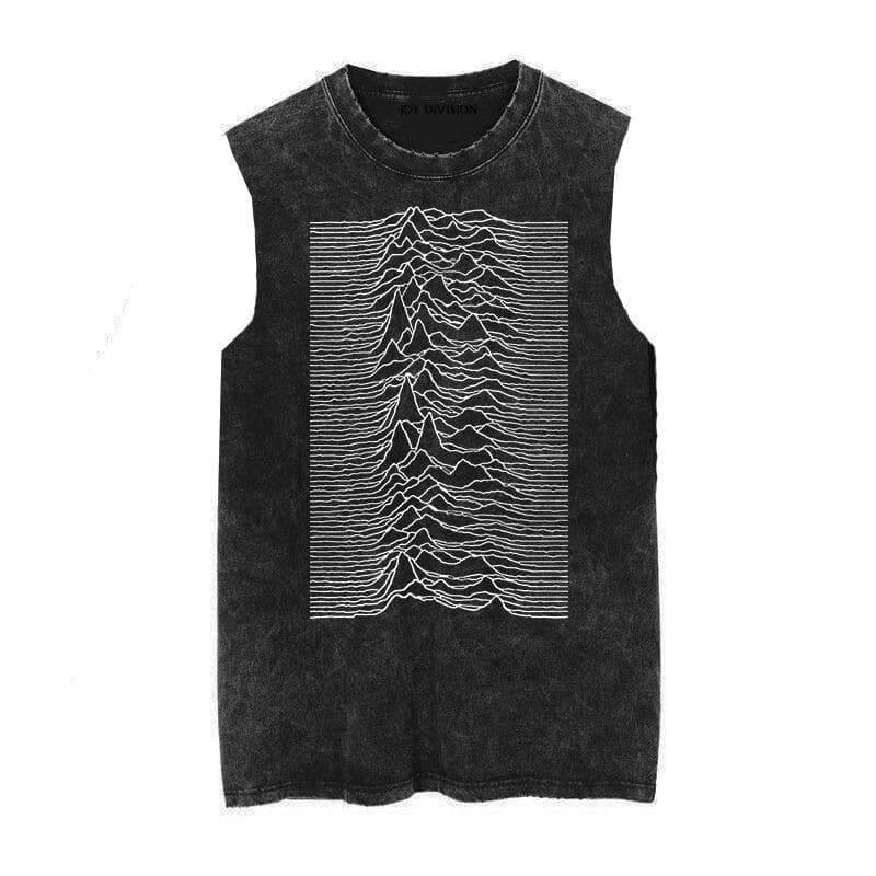 Joy Division Radio Wave Chart Happy Divisive Rock Do Old Washed Vintage Batik Sleeveless Vest Tank M