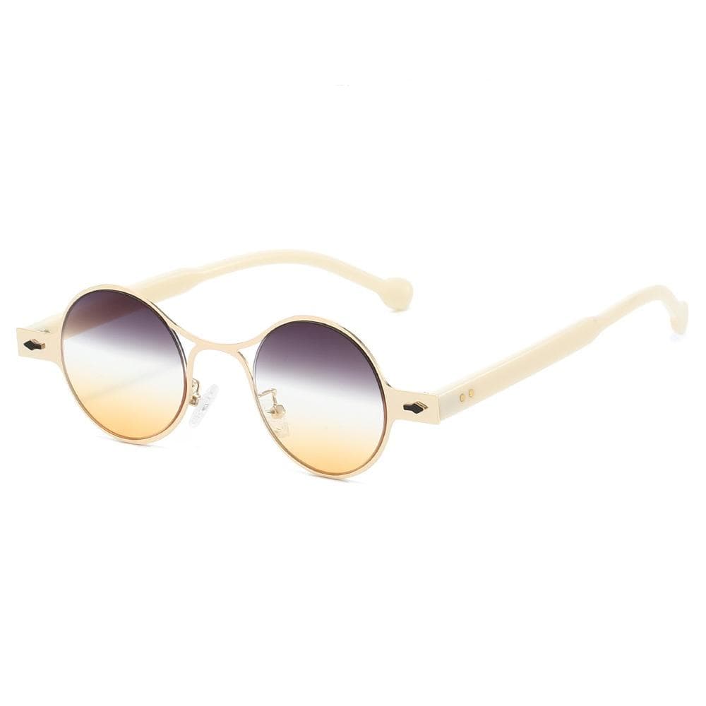 New Retro Round Gradient Sunglasses UV400 Metal Frame Punk Style for Women Men Trendy Rivet Design as picture