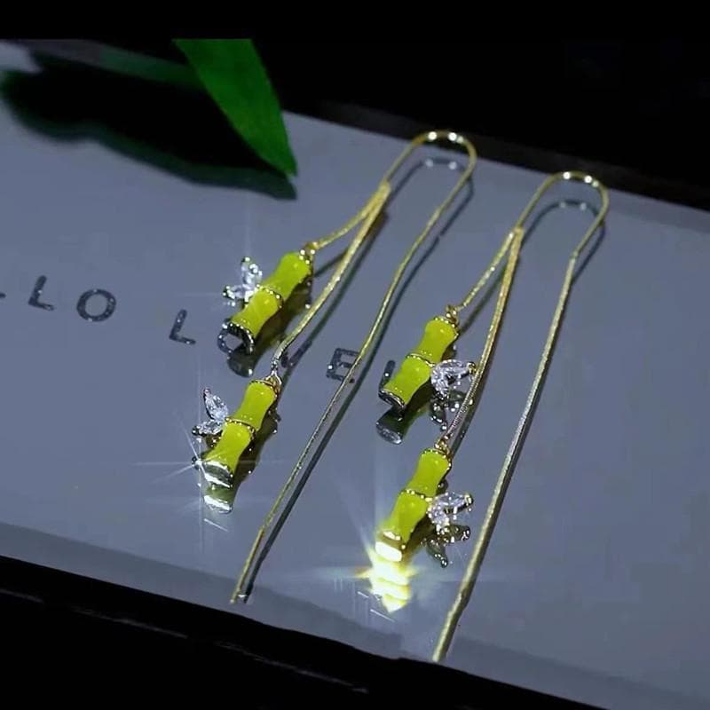 1 Pair Fashion Women's Green Bamboo Knot Style Earrings Tassel Earlines Girls Long Earrings Jewelry Gift ZPG