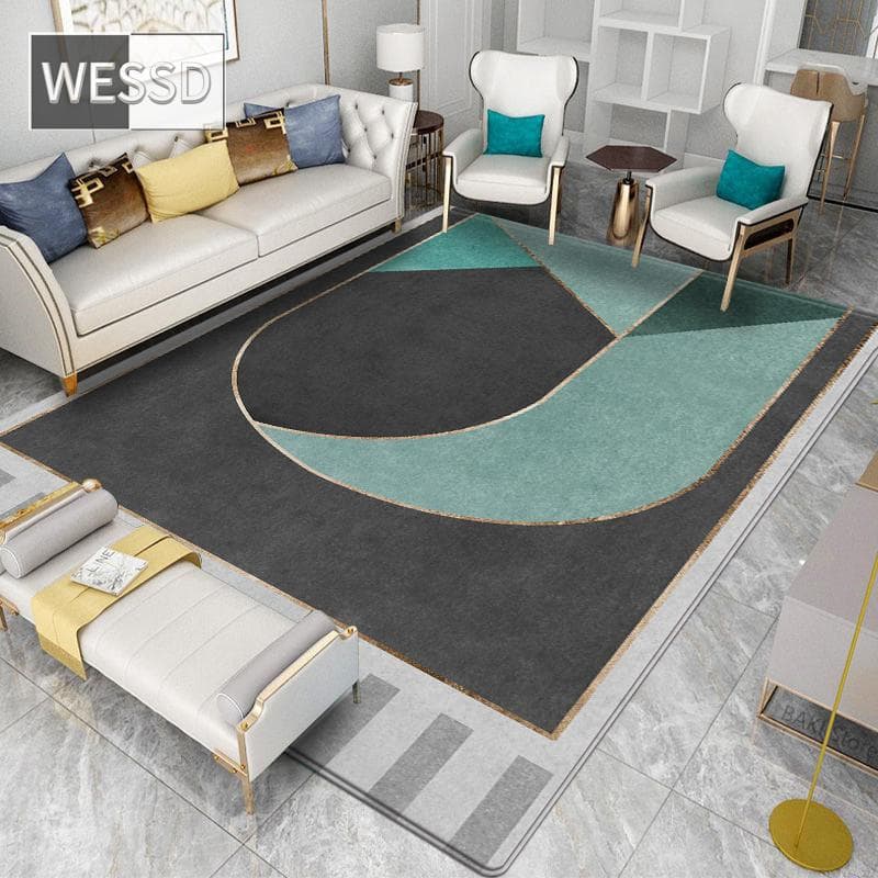 Green Living Room Rug with Gold Geometric Print for Customize Corridor and Children's Room 120x180cm 1pcs