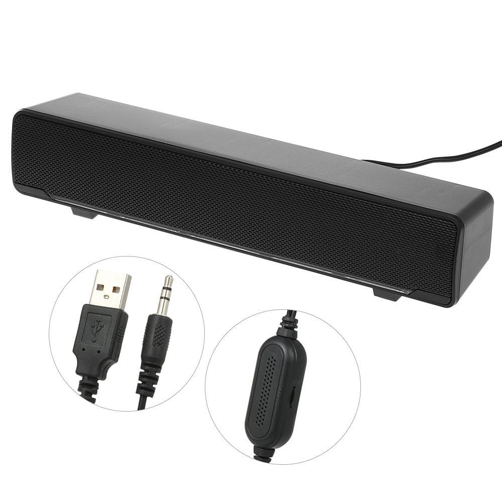 Wired Computer Speaker Bar Stereo Subwoofer Powerful Music Player Bass Surround Sound Box 3.5mm Audio Input black