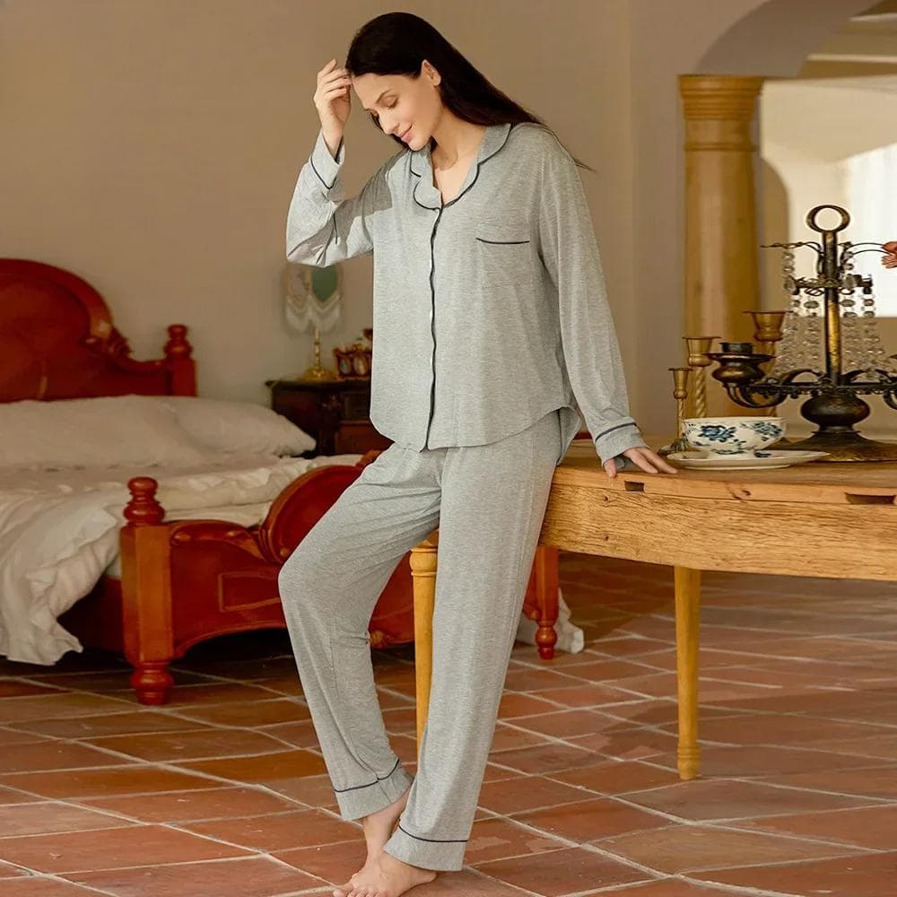 New High-grade Solid Color Pajamas Women's Four Seasons New Loose Casual Simple Thin Modal Parent Style Suit 2X