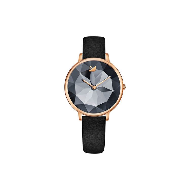 Swarovski Crystal Lake Watch Quartz Movement Leather Strap Black Dial Elegant Fashion Black Watch Women watches 5416009 Black Dial