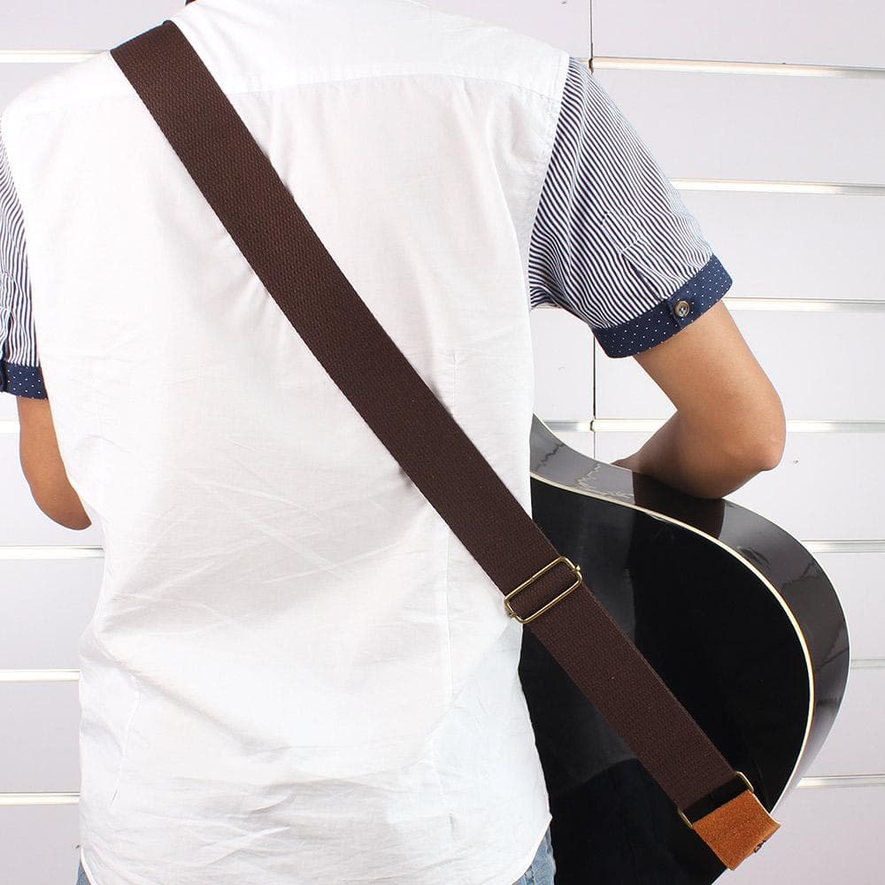 IRIN Adjustable Belt Woven Cotton Guitar Strap with Leather Ends for Electric Acoustic Folk Guitars coffee
