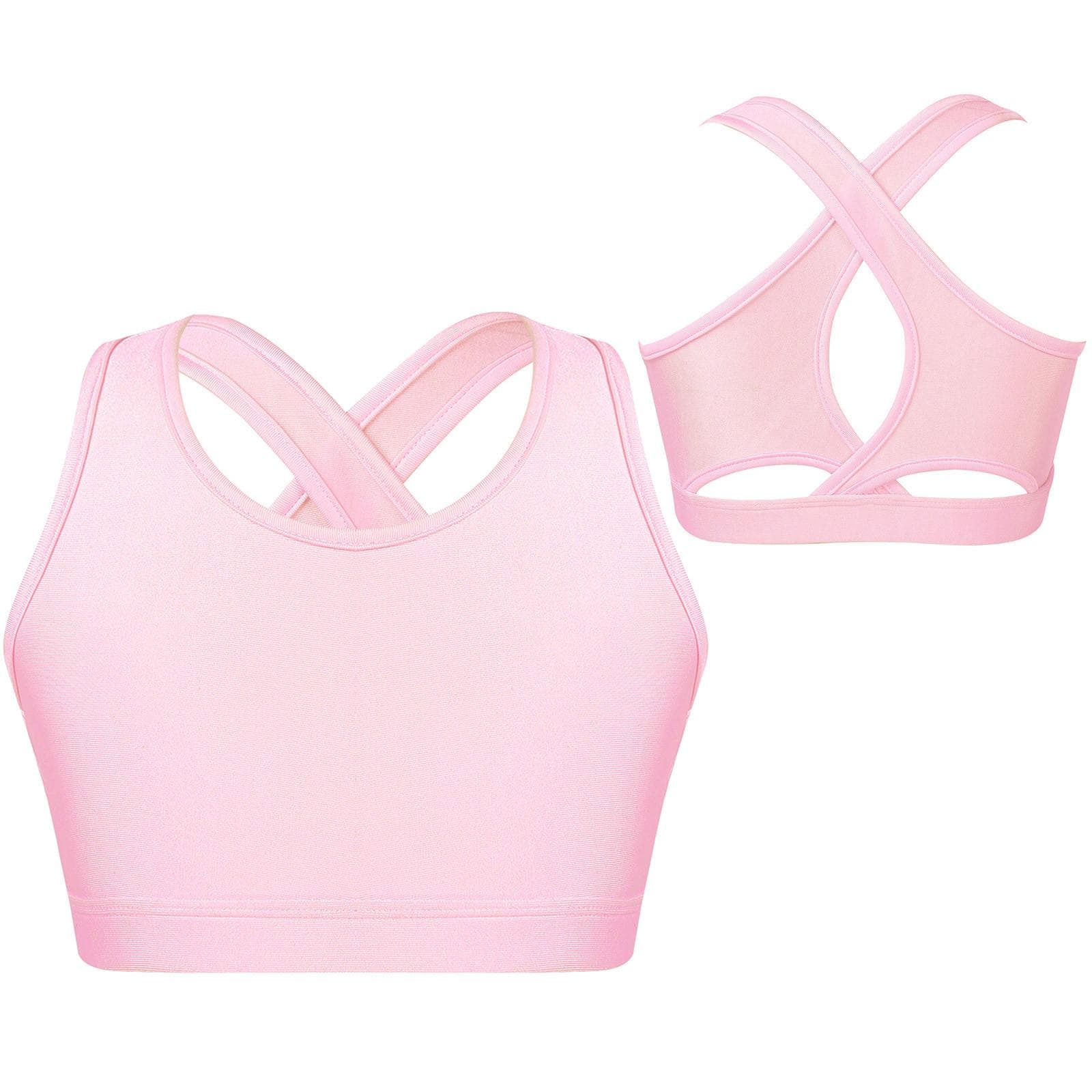 Kids Girls Cirss Cross Back Crop Vest Top for Gymnastics Dance Yoga Running Costume 3-4 Years pink