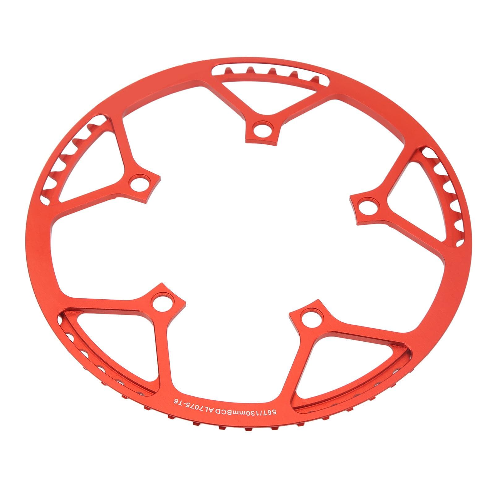 Bike Chainring 56T 130BCD Red Aluminum Alloy Lightweight Folding Bike Chainwheel with Safe Guard