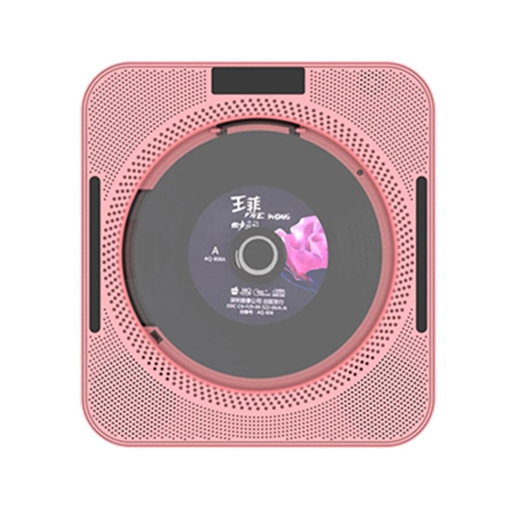 YHS-08C Portable CD Player Wall Mountable CD Music Player Bluetooth Remote Control FM Radio HiFi Speaker with USB 3.5mm LED Screen US Plug pink