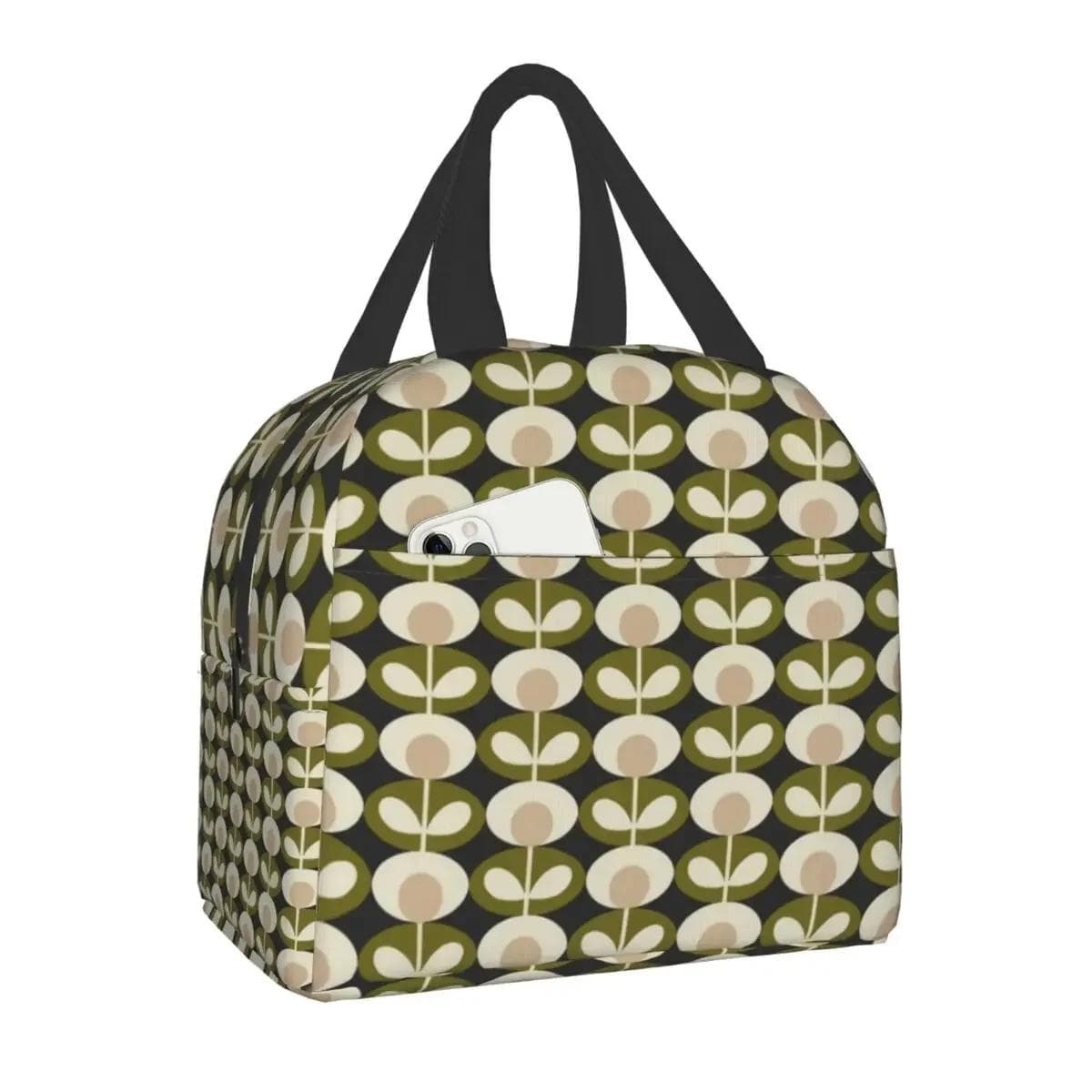 Orla Kiely Multi Stem Thermal Insulated Lunch Bag Scandinavian Flower Portable Lunch Tote for Outdoor Picnic Storage Food Box 22x20x13CM gold