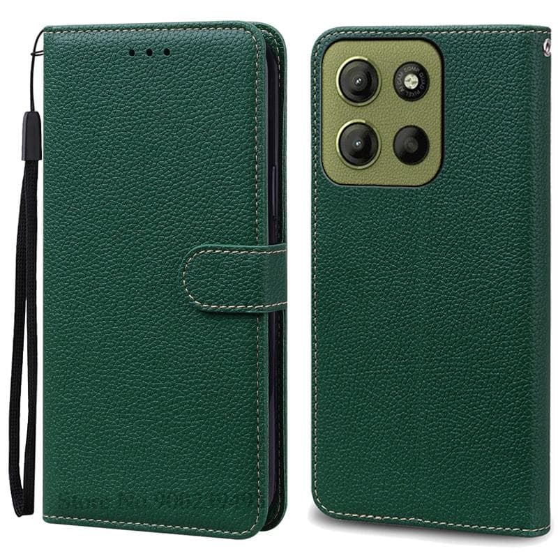 For Motorola G15 Case Wallet Leather Flip Cover For Moto G15 Case Soft Book Phone Case For Motorola G15 Cover Fundas Coque For Moto G15 dark green