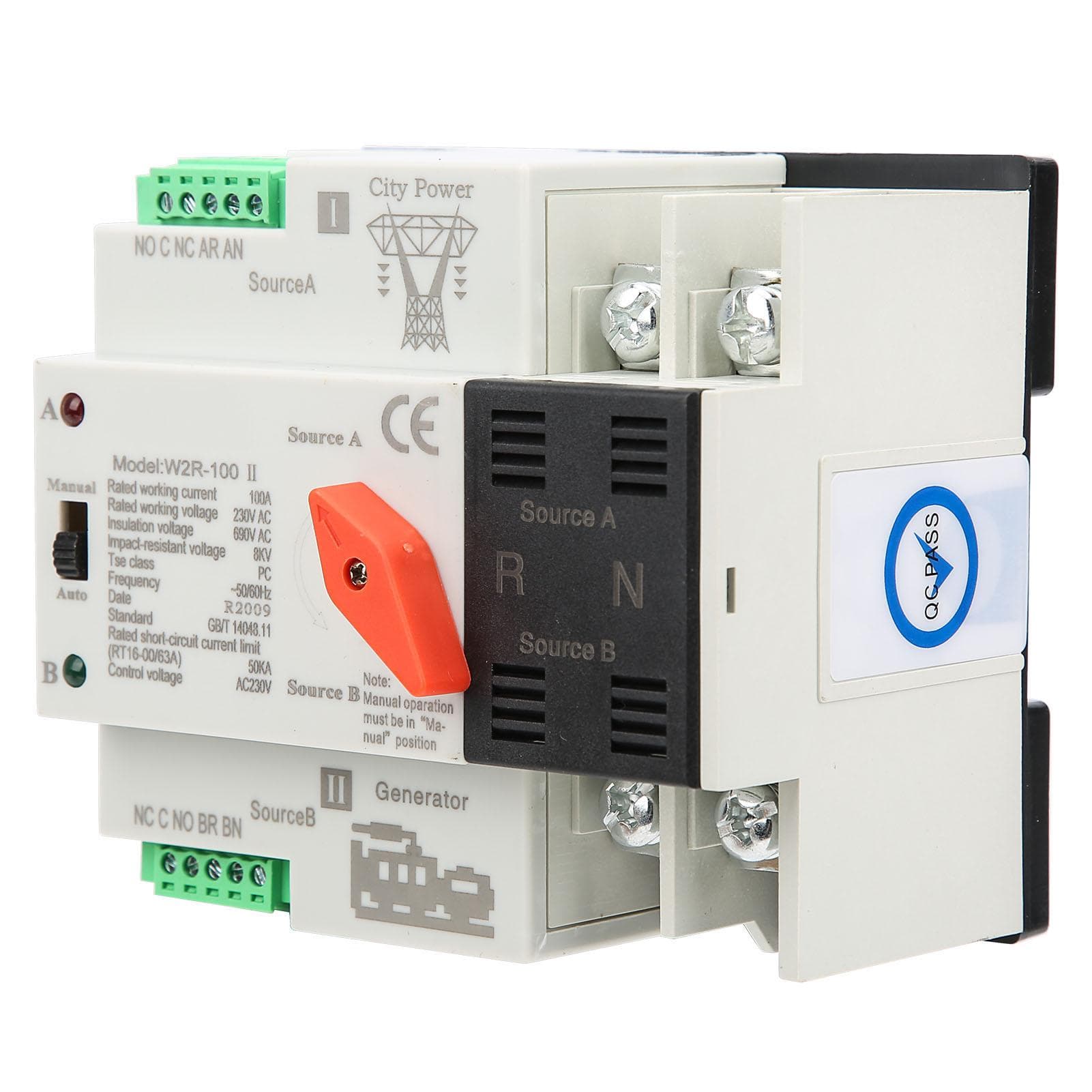 W2R100 Dual Power Automatic Transfer Switch 2P 100A 50Hz Power Transfer Switch