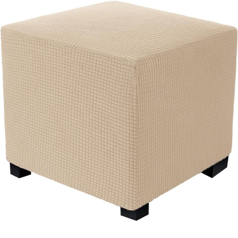 Jacquard Durable Square Stretch Footrest Ottoman Cover Folding Storage Stool Furniture Protector Rectangle Bench Slipcover L khaki