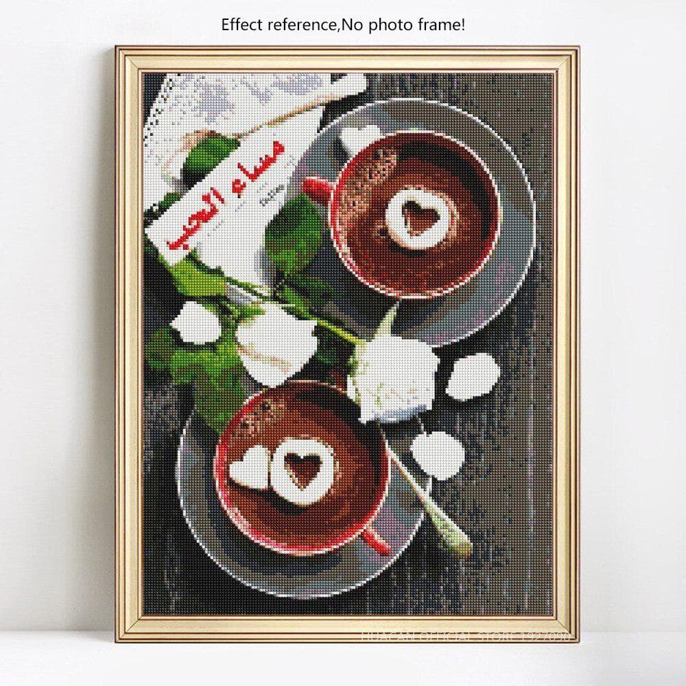 DIY Diamond Painting Full Round Rose And Coffee Rhinestone Picture Diamond Painting 20X30CM