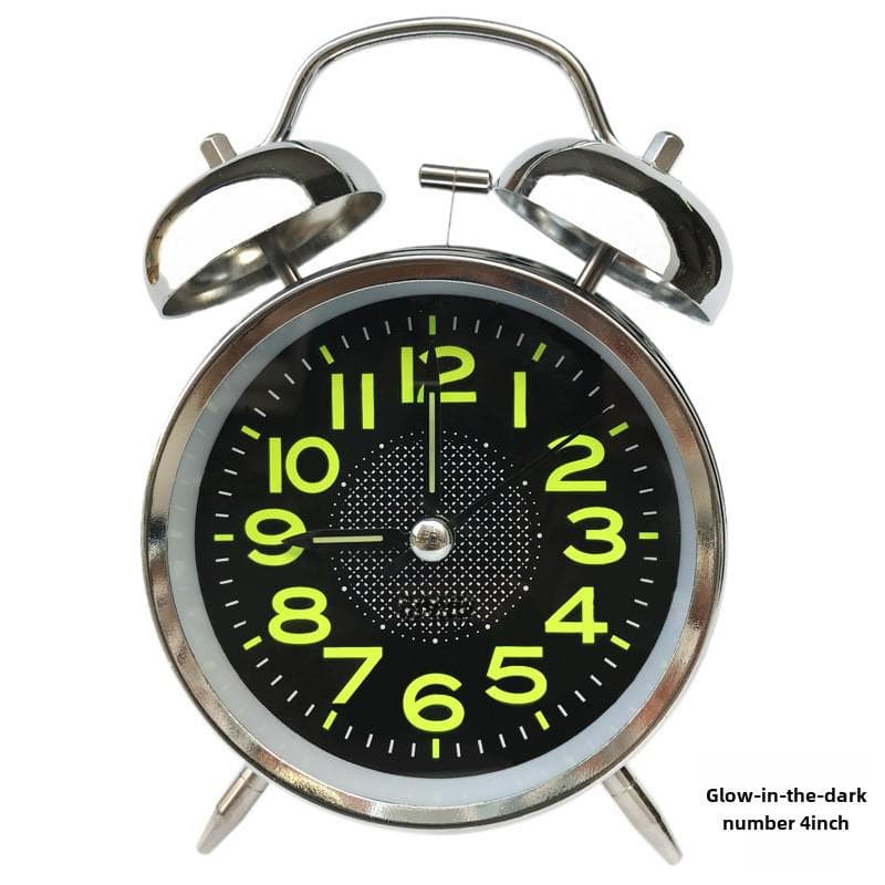 4 Retro Red Copper & Gold Metal Bell Alarm Clock with Silent Luminous Hands