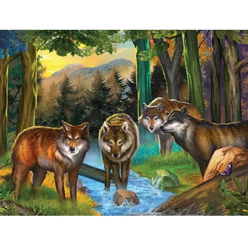 Diamond Painting Nature Embroidery Forest Wolves Family Diamond Pictures Rhinestone Paintings 20X30CM