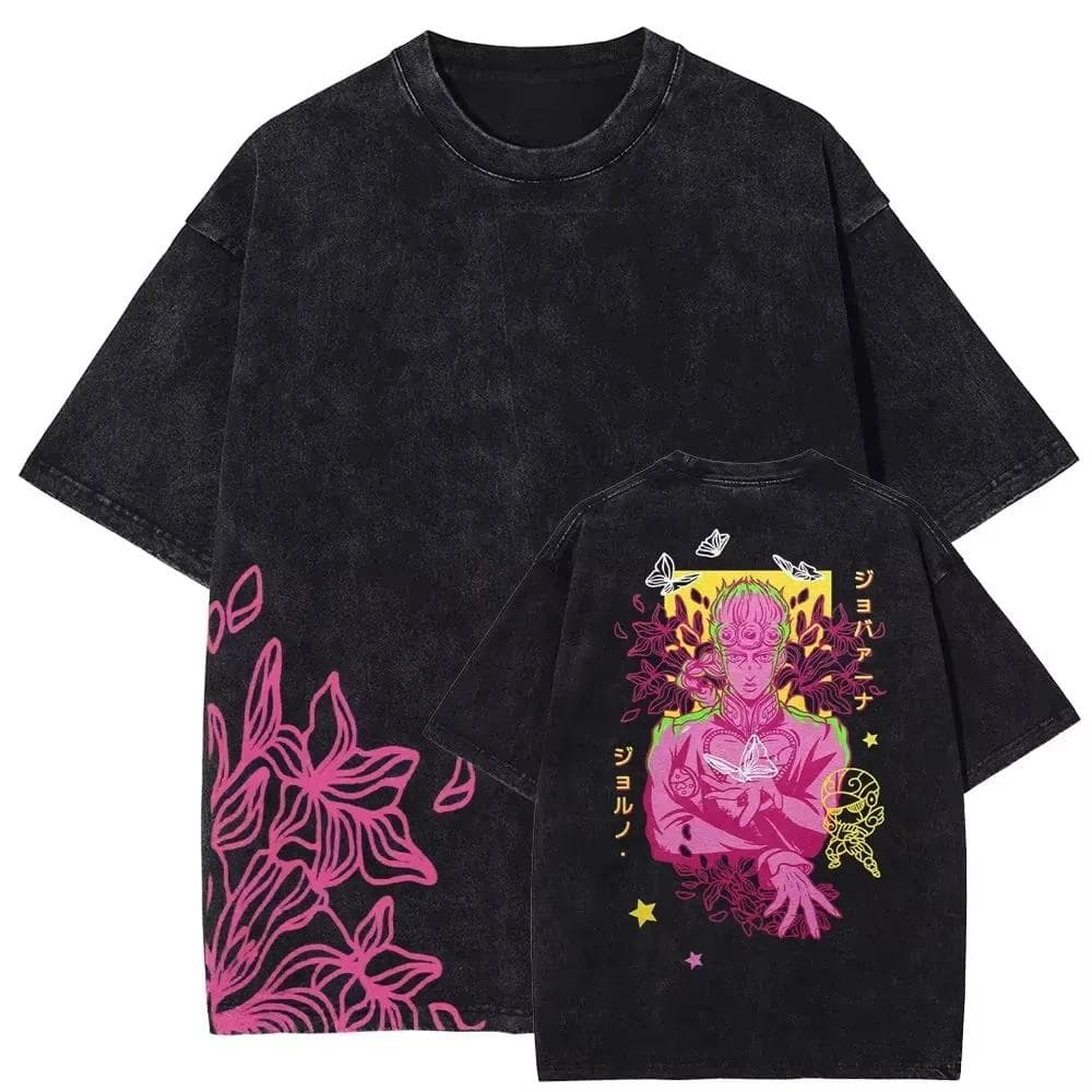 JOJO Bizarre Adventure Gyro Zeppeli T Shirt Men Vintage Washed Oversized Tees Anime Graphic T-shirts Streetwear Cotton Tops Men Women L red