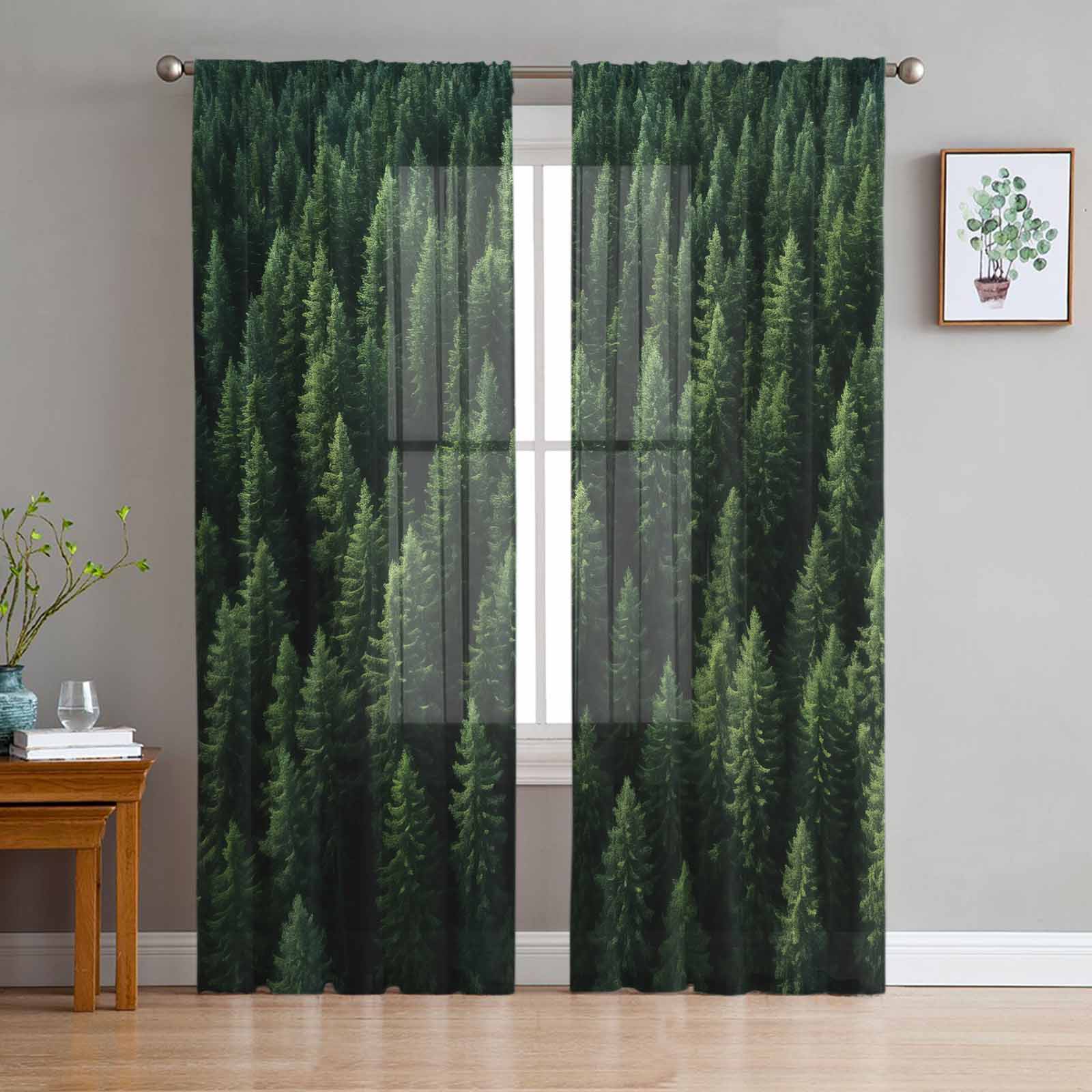 Wallpaper Forest Tree Autumn Tulle Window Curtains for Bedroom Luxury Home Decor Drapes in Living Room Chiffon Panels 135W x 114H(cm)