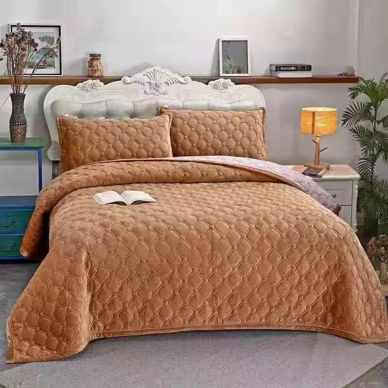 Soft Velvet Quilted Bed Cover Blanket Short Plush Sofa Towel Anti-slip Bed Sheet 270x230cm Bedspread Bottom solid color or printing random 90x200cm 1pc coffee