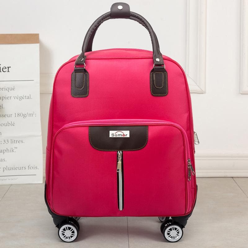 Trolley Travel Bag Men's and Women's Hand Luggage Bag Large-capacity Boarding Bag Short-distance Lightweight Trolley Bag 38cm*20cm* 43cm rose red