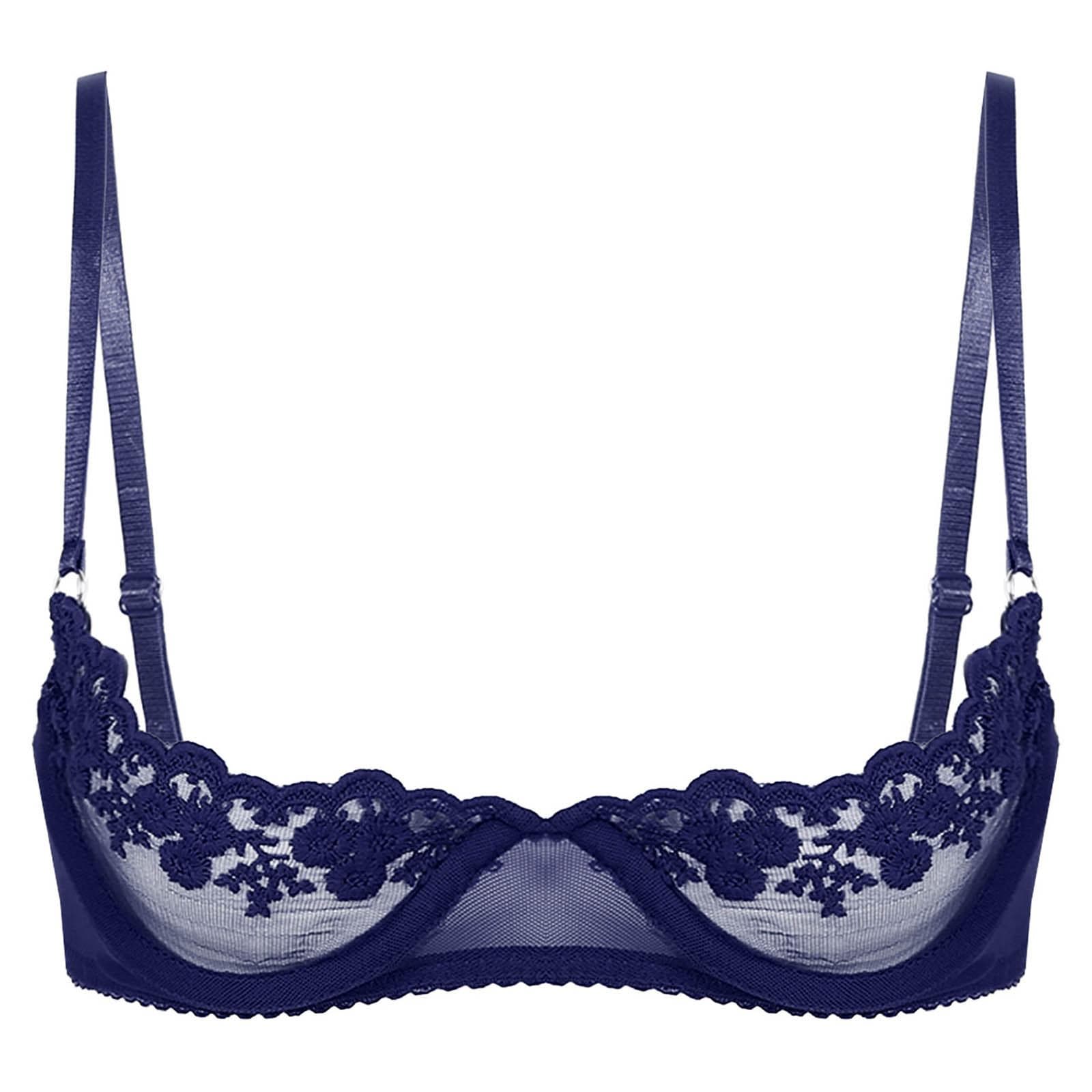 Sexy Women 1/2 Cup Push Up Underwire Lace Bra Underwear Adjustable Fabric Brassiere Lingerie S navy blue