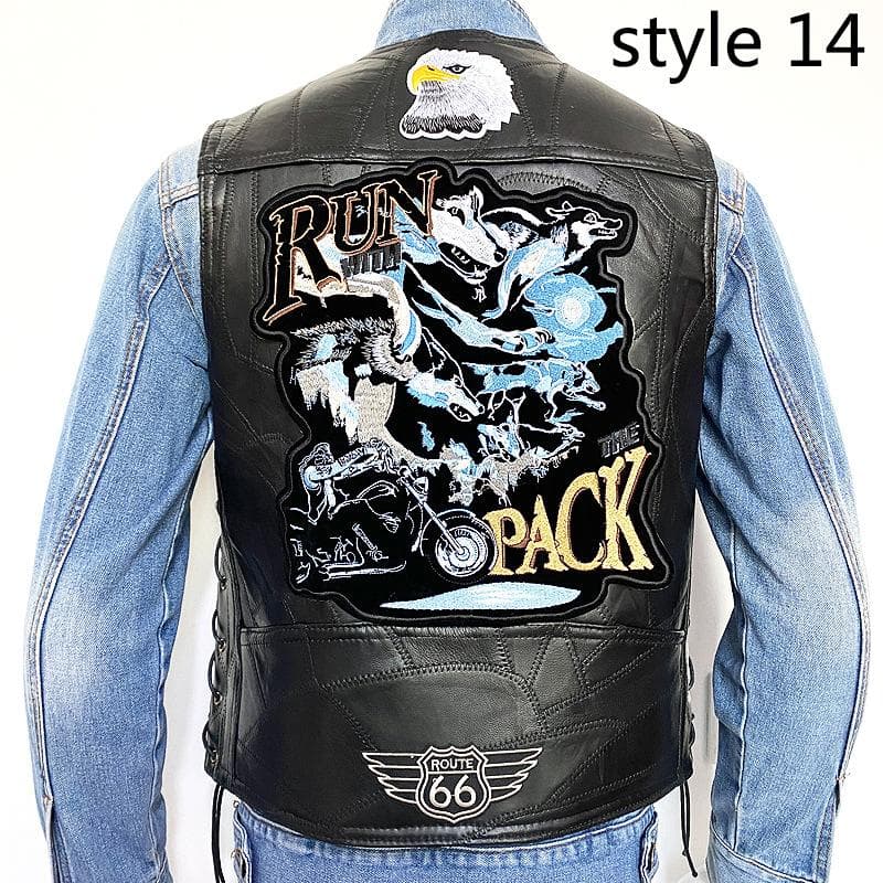 Club Genuine Leather Harley Tank Top Men's Plus Size Sheepskin Motorcycle Embroidered Leather Vest L