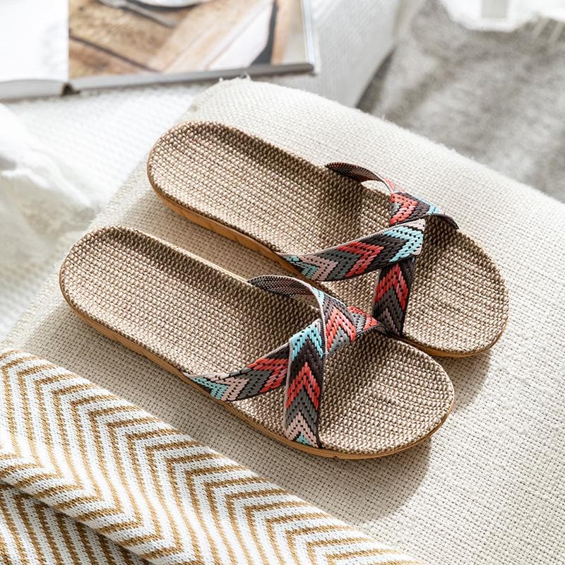 Summer Linen Slippers: Soft, Silent Indoor Sandals for Women and Men 37-38 pink