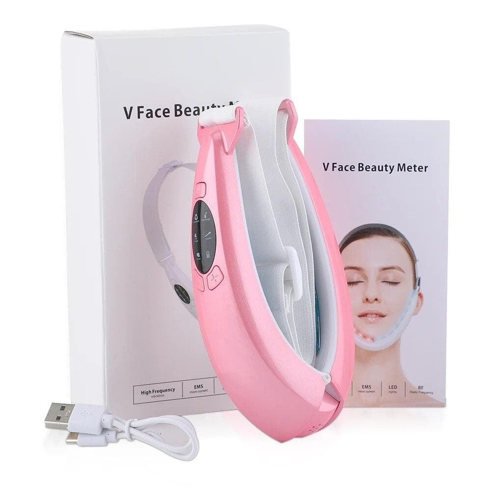 TENS Microcurrent Facial Lifting Device LED Photon Therapy Face Slimming Vibration Massager Double Chin V Line Lift Belt Machine spain pink
